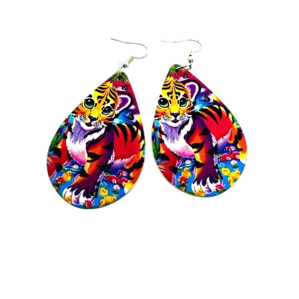 New Vibrant Pink Tiger Teardrop Earrings - Women's‎ Jewelry